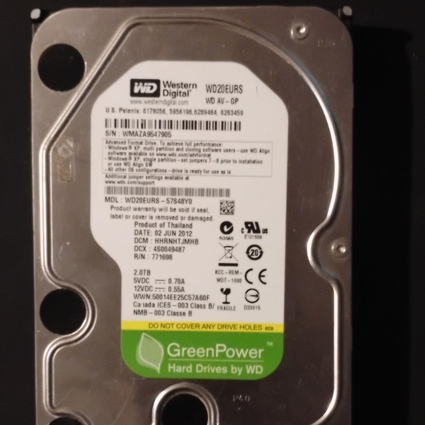 Western Digital WD20EURS 2TB 3.5" SATA Internal Desktop GreenPower HDD