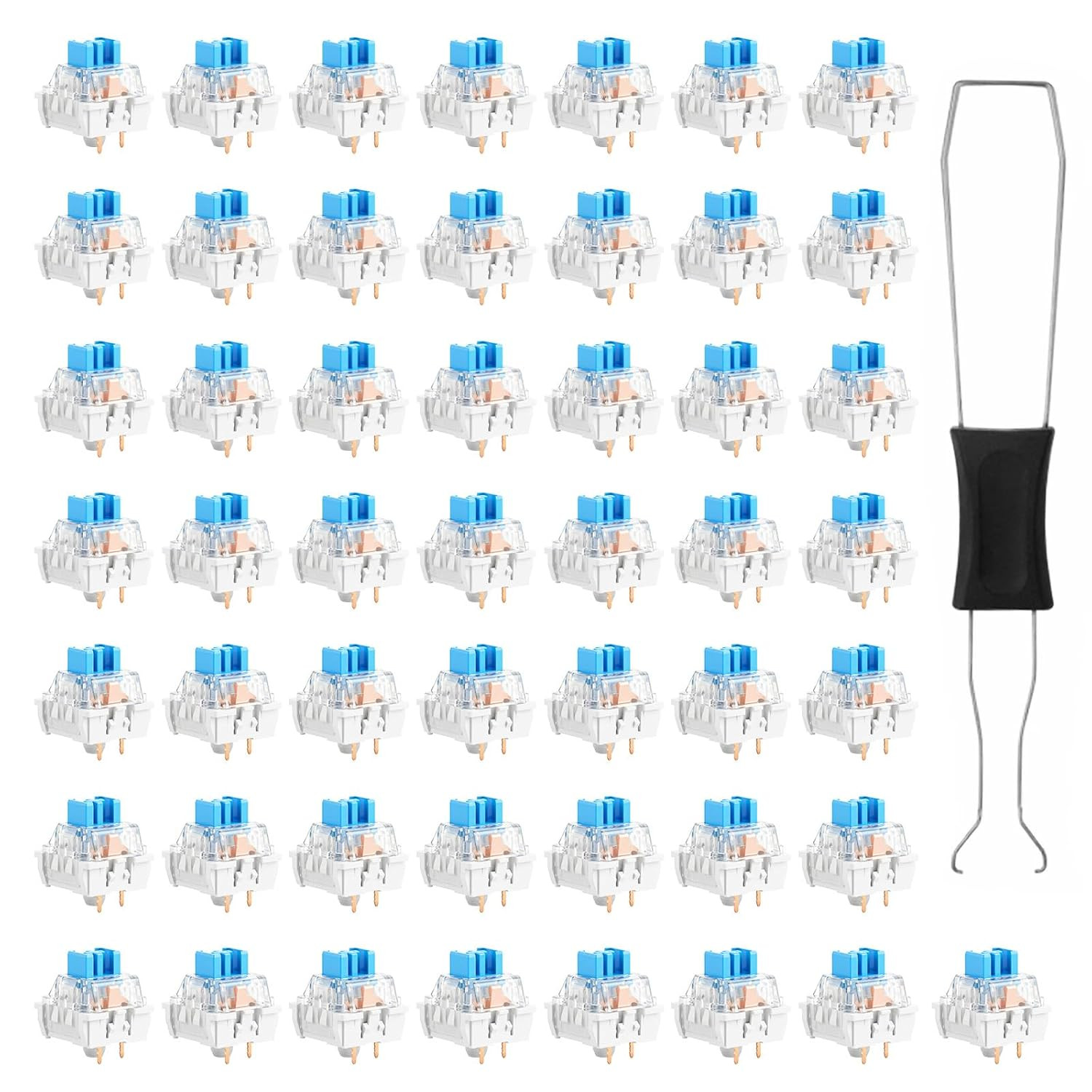 50 PCS Blue Mechanical Keyboard Switches, 3 Pin Blue Clicky Switches with Switch