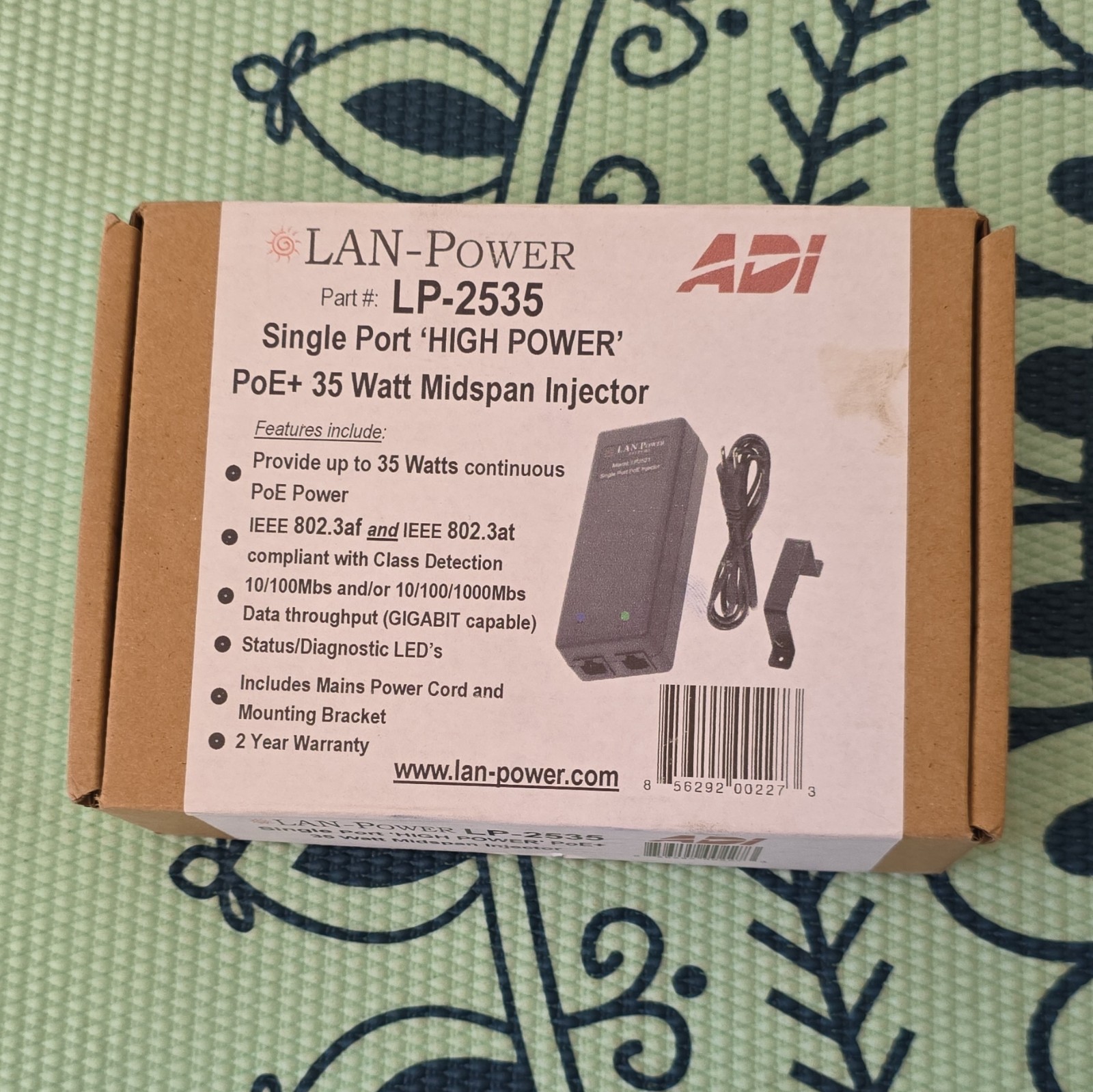 LAN-Power LP-2535 PoE+ 35W Midspan Injector Gigabit Status/Diagnostic LEDs