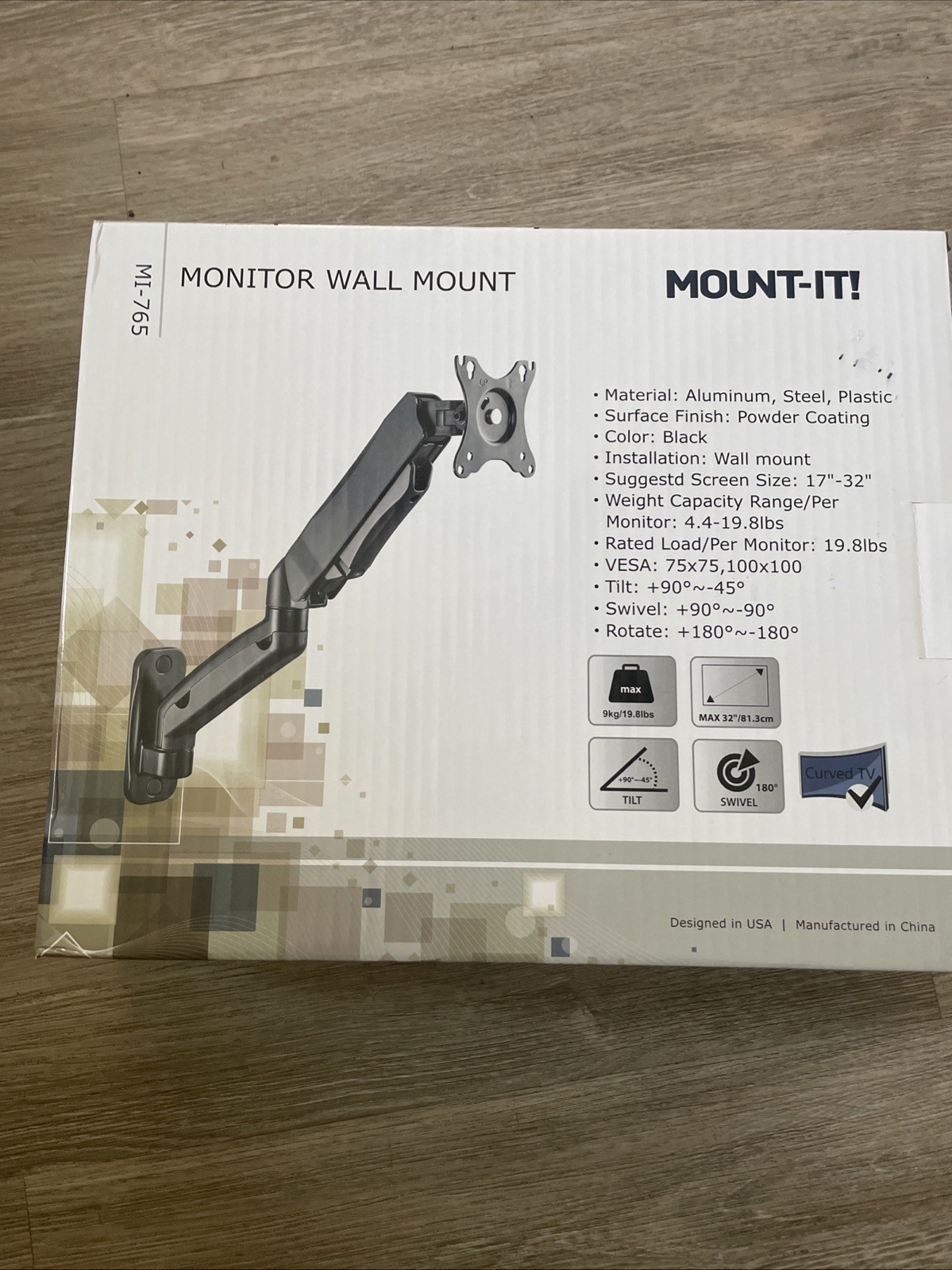 Mount-It MI-765 Single Monitor Wall Mount Arm Black