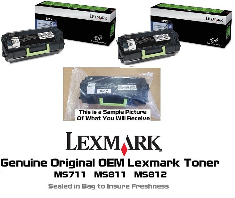 2 Partially New Genuine Lexmark 521X Toner MS711 MS811 MS812 SEALED 45% 52D1X00