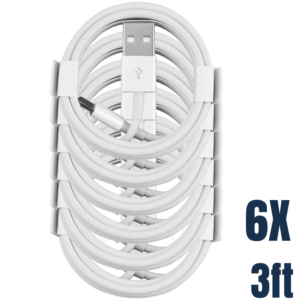 6 PACK USB Charger Cable Cord For Apple iPhone X XR 11 12 13 14 Pro Max Bulk LOT
