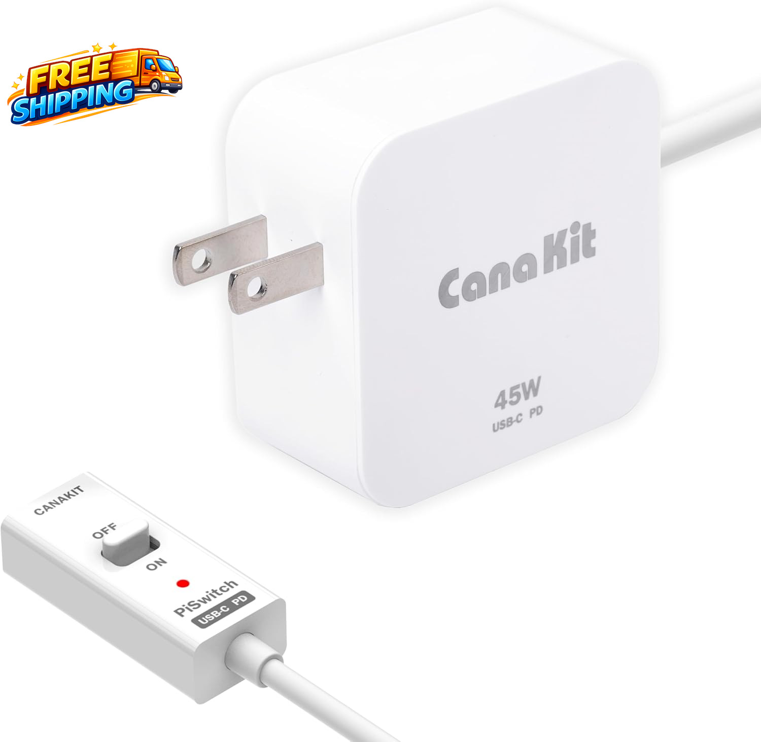 45W USB-C Power Supply with PD for Raspberry Pi 5 with Piswitch (On/Off Switch)