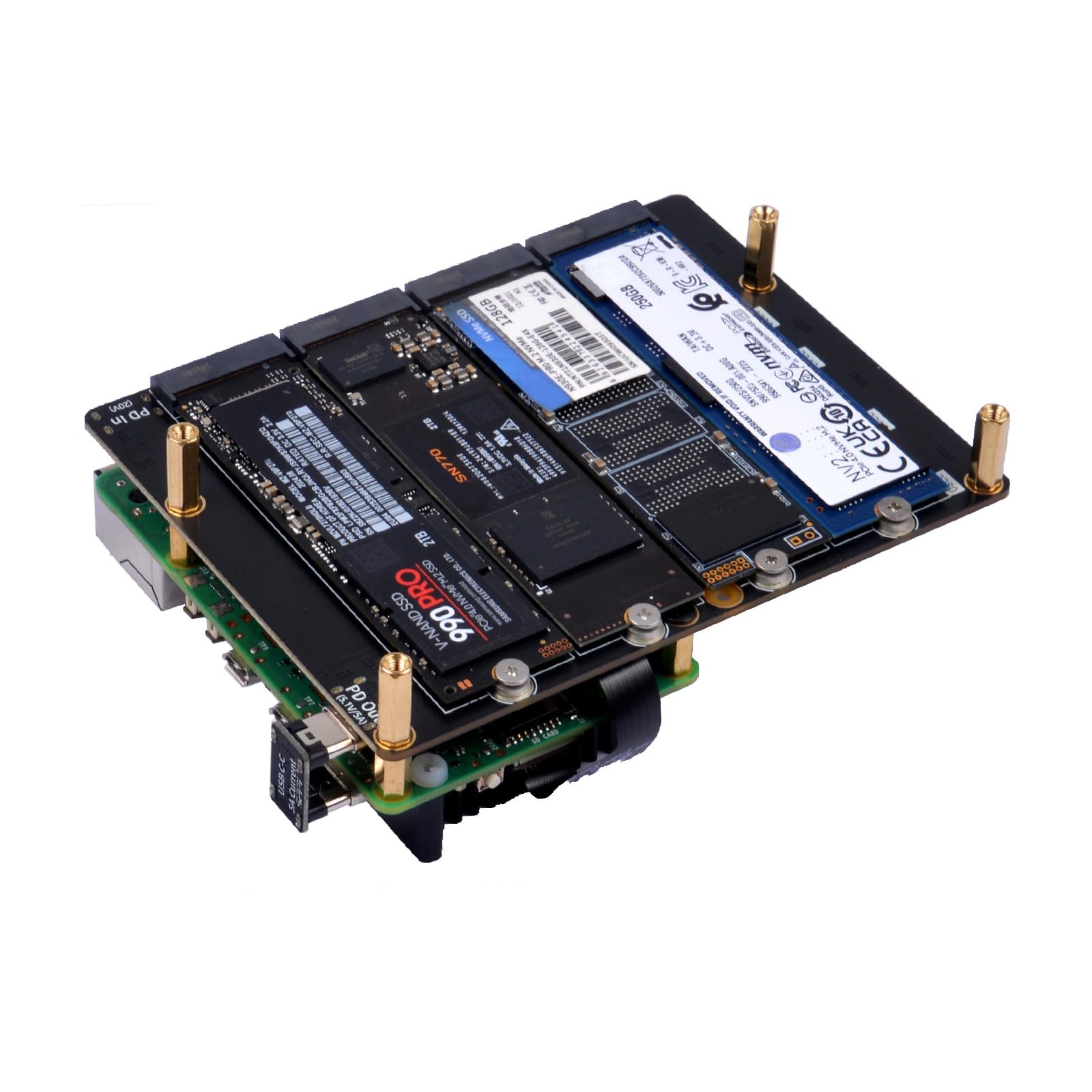 GeeekPi N16 Quad M.2 M-Key NVMe SSD HAT for Raspberry Pi 5, 2x20, Black