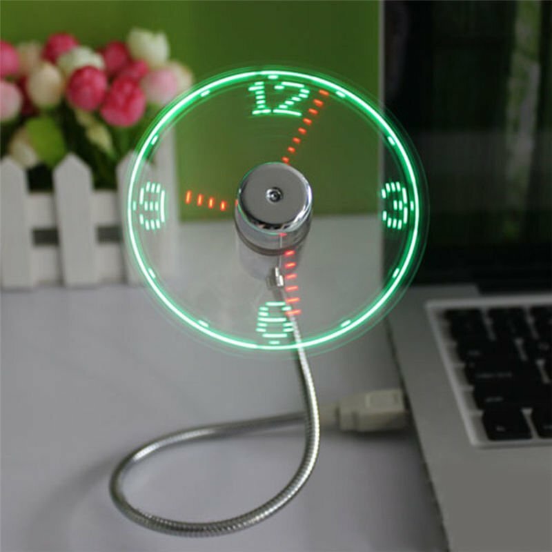 LED Clock Fan Mini USB Powered Cooling Flashing Real Time Display Function