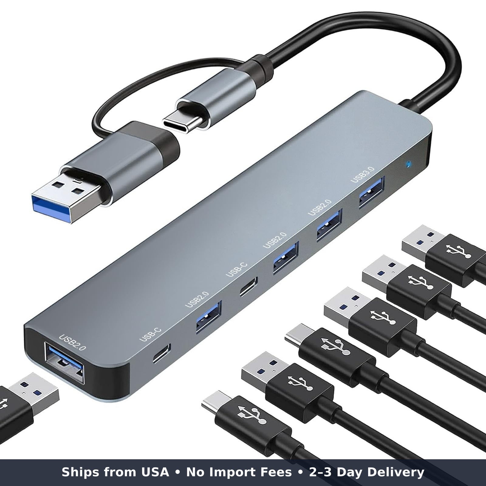 USB C Hub USB Hub 3.0 Upgrade 7 In 2 USB Splitter With 1xUSB 3.0 4xUSB2.0 2xUSB