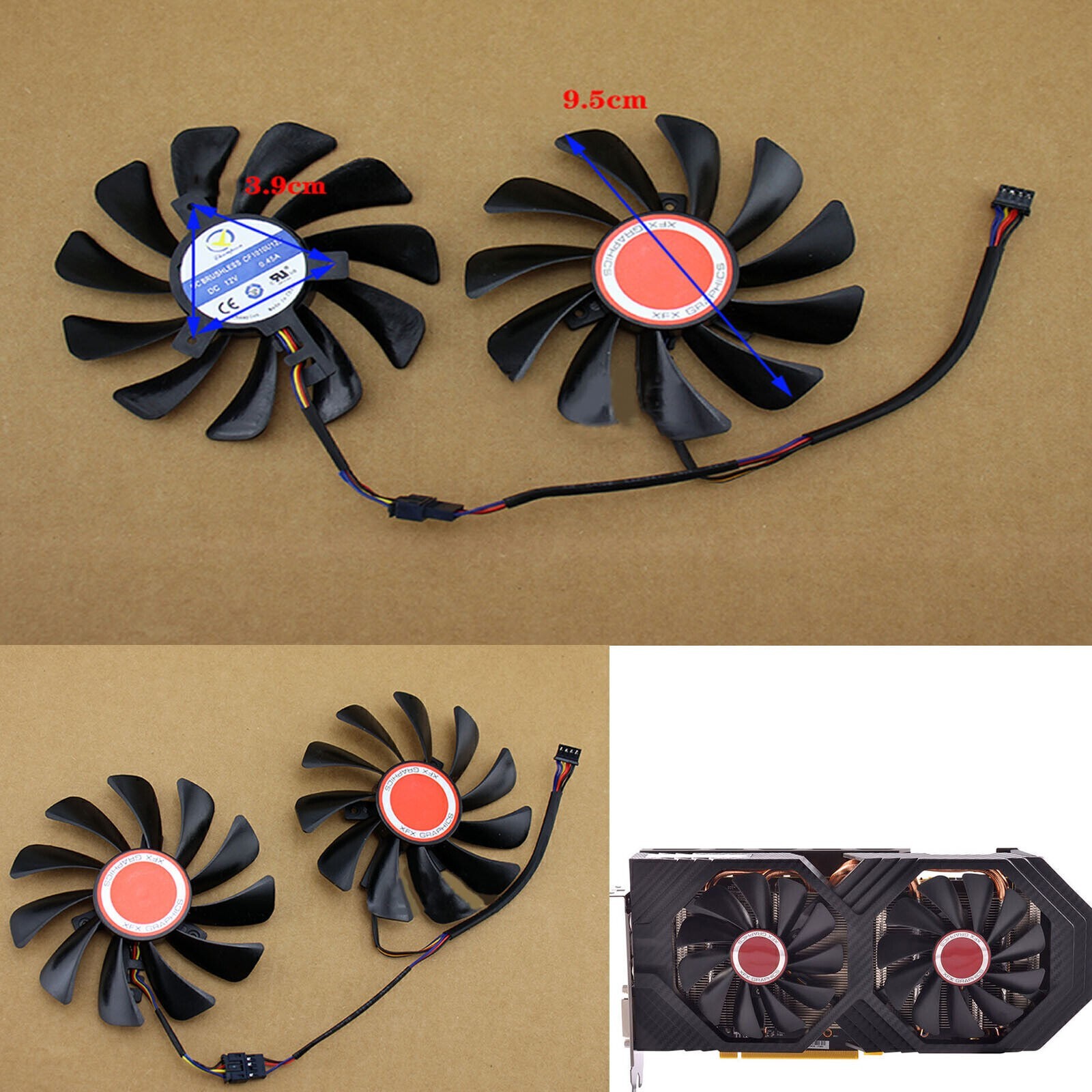 For XFX RX580 RX584 Graphics Card Cooling Fan Replace 95MM Cooler Fan Durable