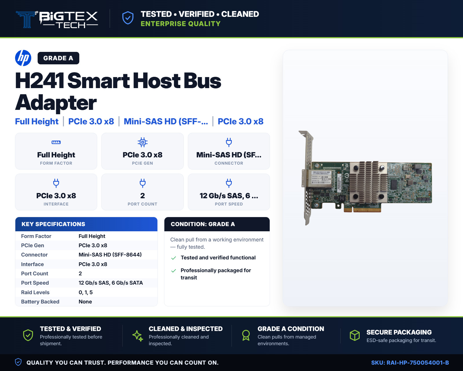 HP H241 Smart HBA 12Gb/s Dual Port External SAS PCIe 3.0 x8 750054-001