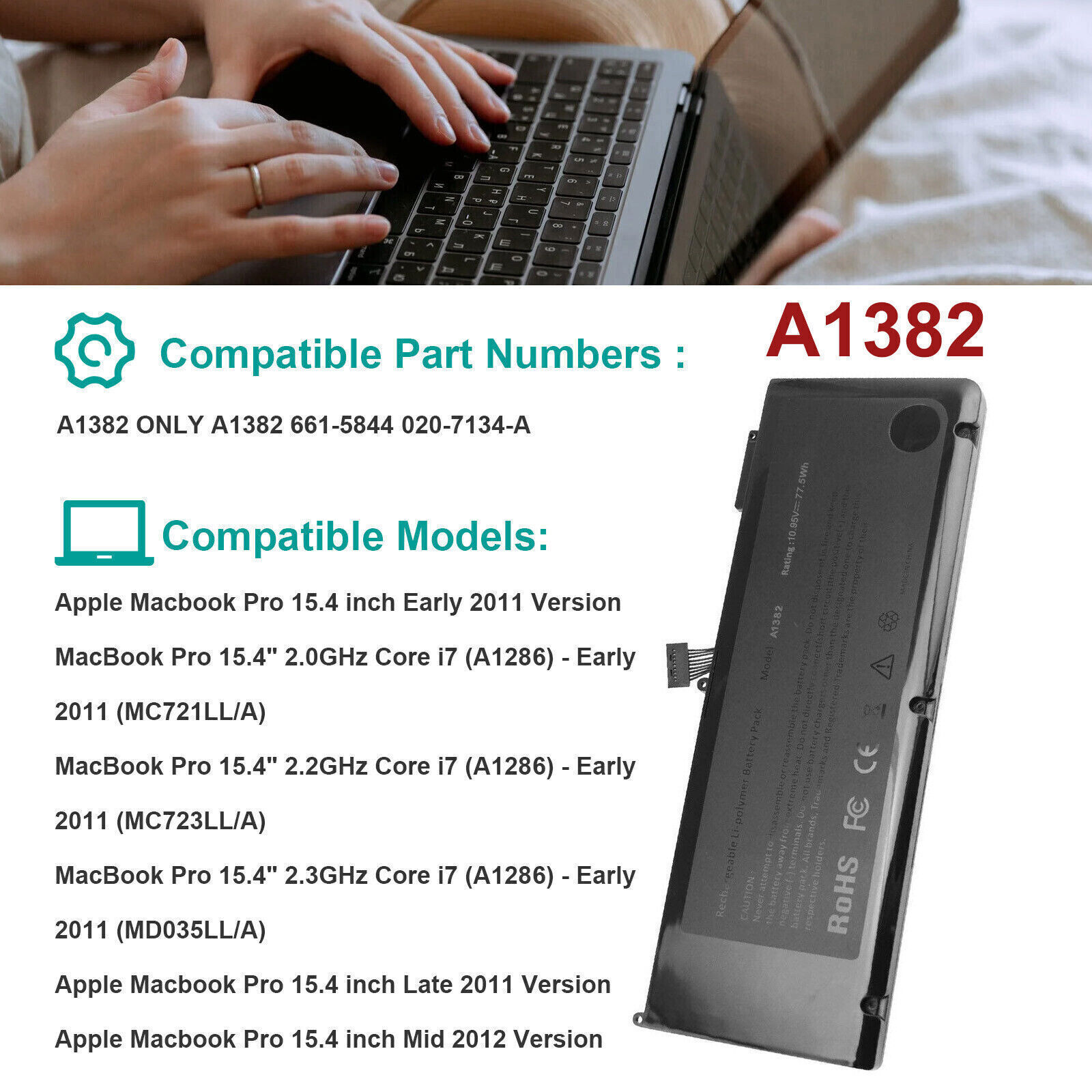 A1321/A1382 Battery for MacBook Pro A1286 Mid 2009 2010 2012 Late/Early 2011