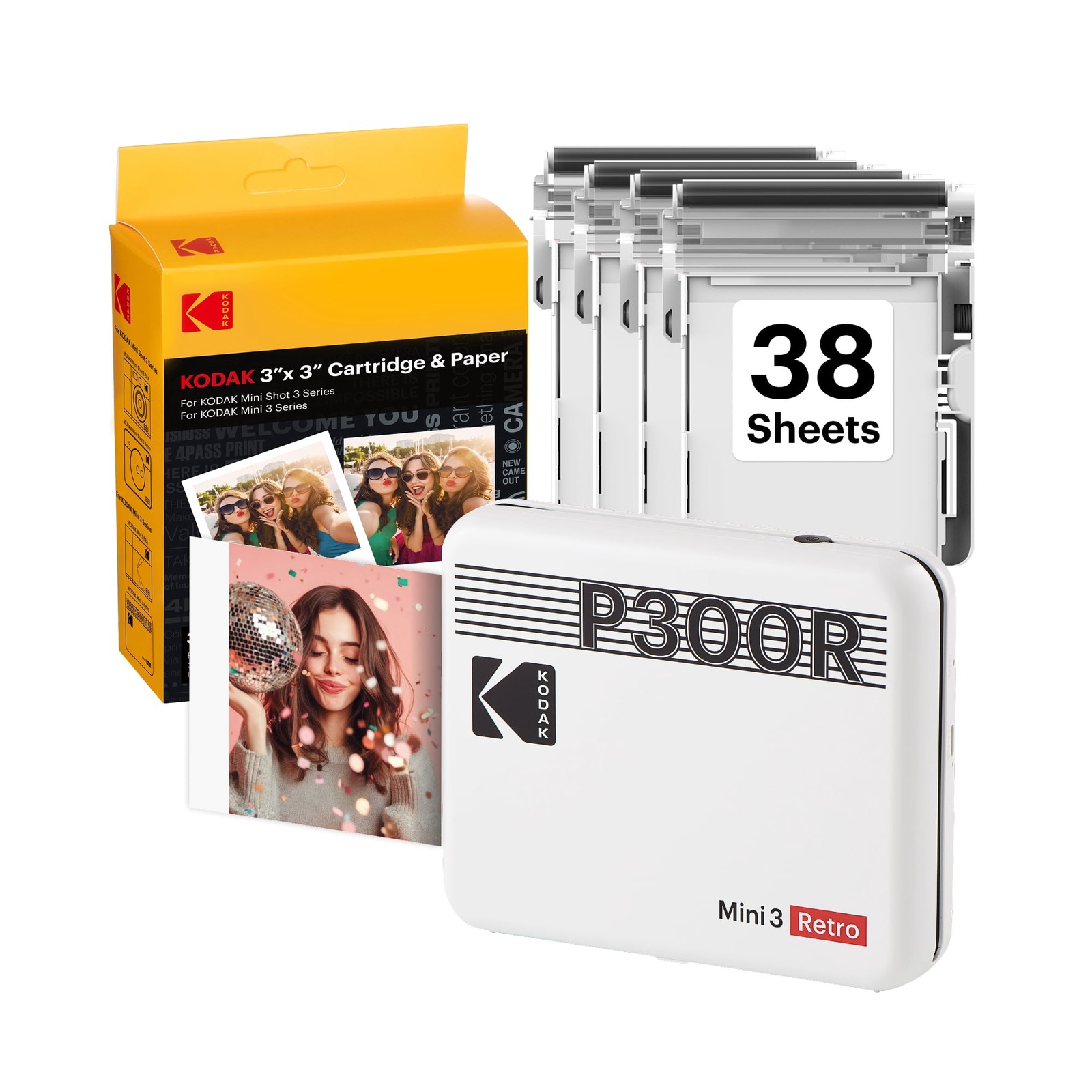 Kodak Mini 3 Retro Portable Photo Printer, 4PASS Dye Sublimation, Bluetooth