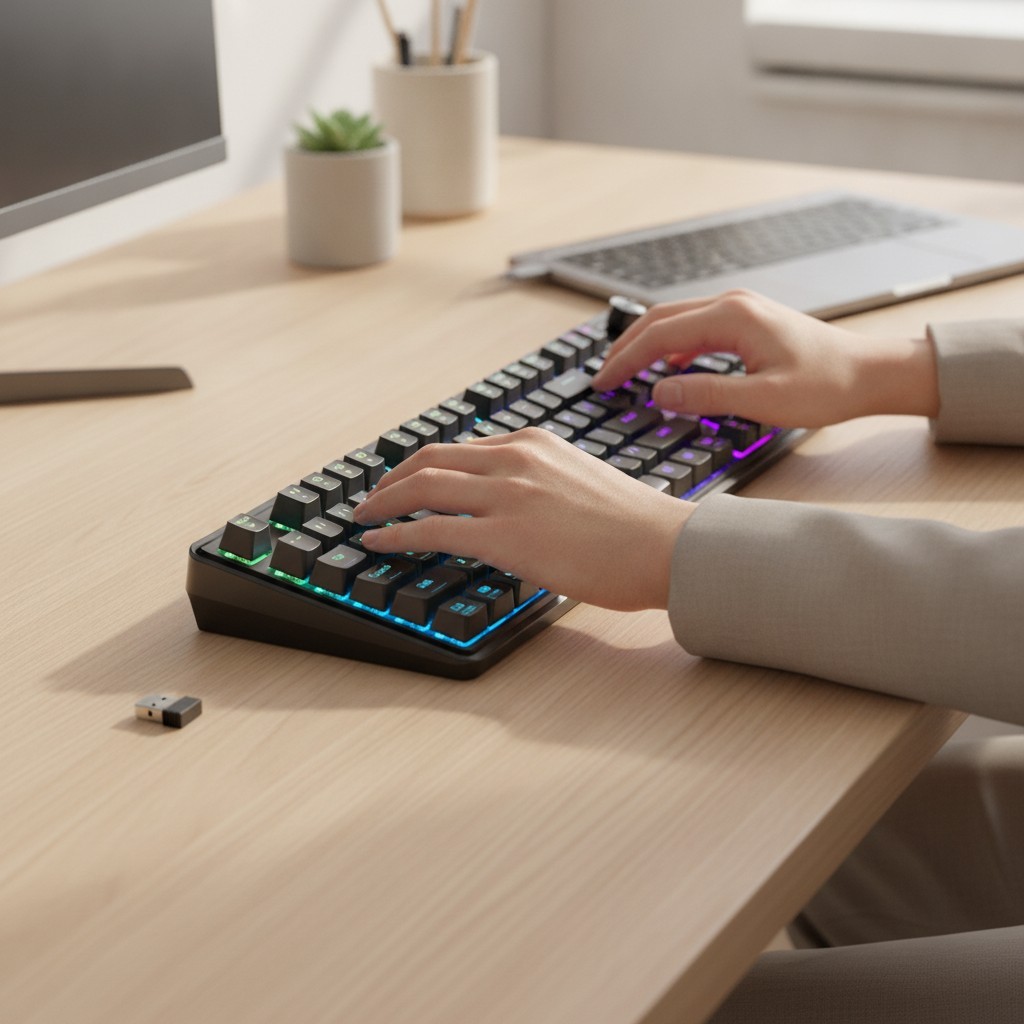 Customizable Gaming Keyboard with Backlit RGB & 3 Connectivity Options - RM104