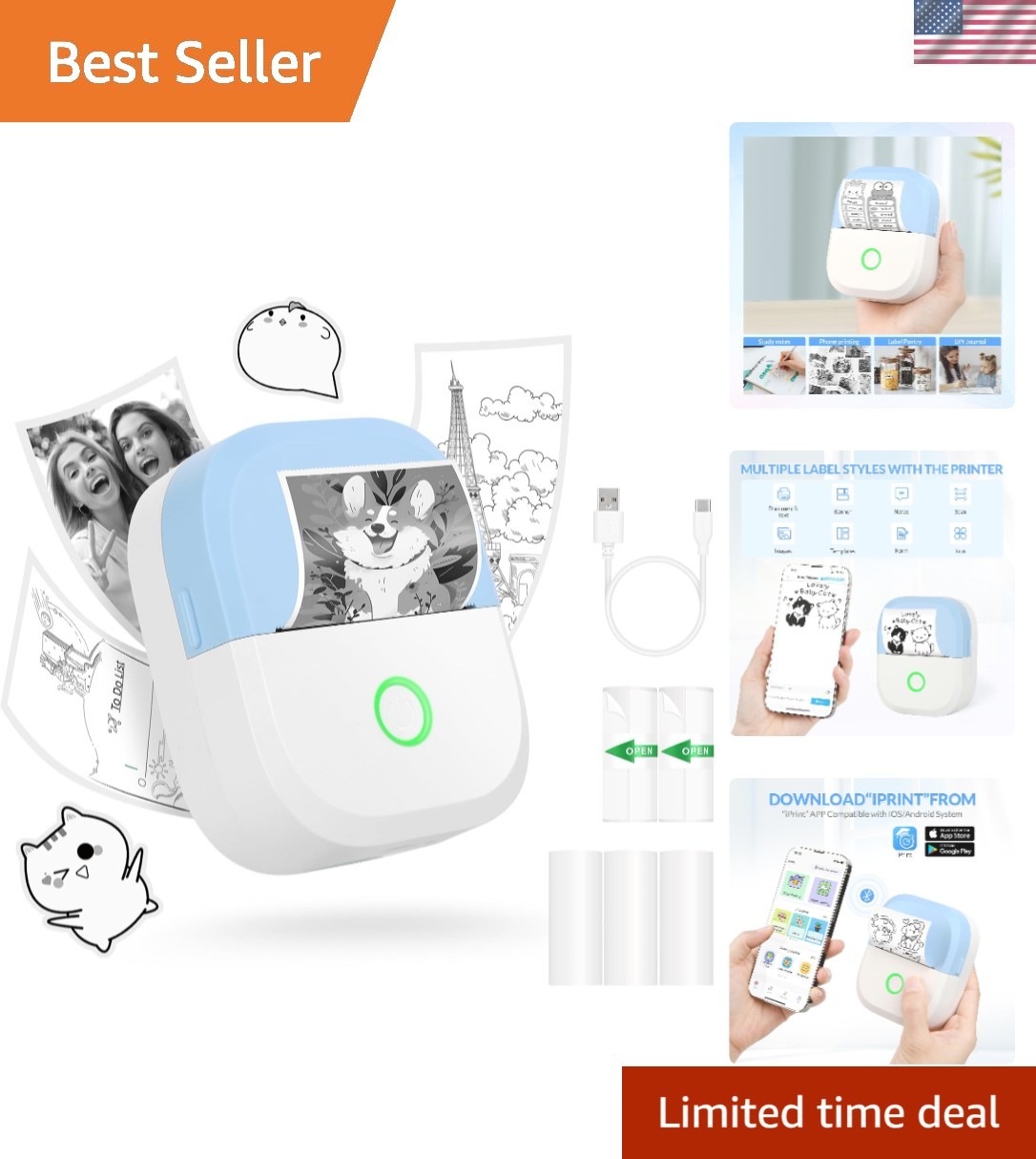 Bluetooth Thermal Mini Printer for Photos & Labels – AI Drawing & OCR Function