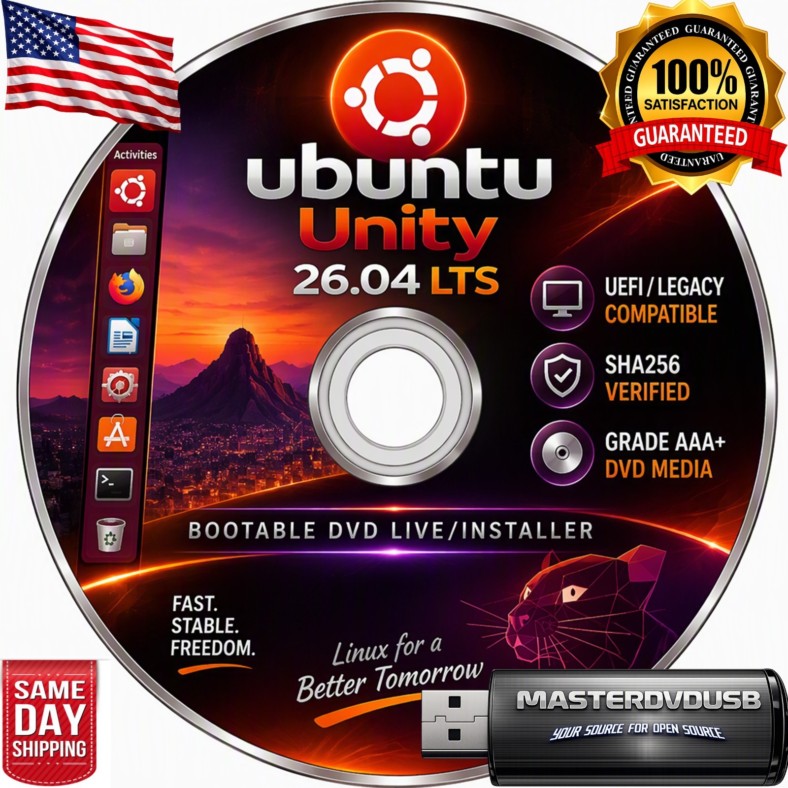 Ubuntu Unity 26.04 LTS Bootable DVD Live Installer | UEFI/Legacy 64-Bit | SHA256