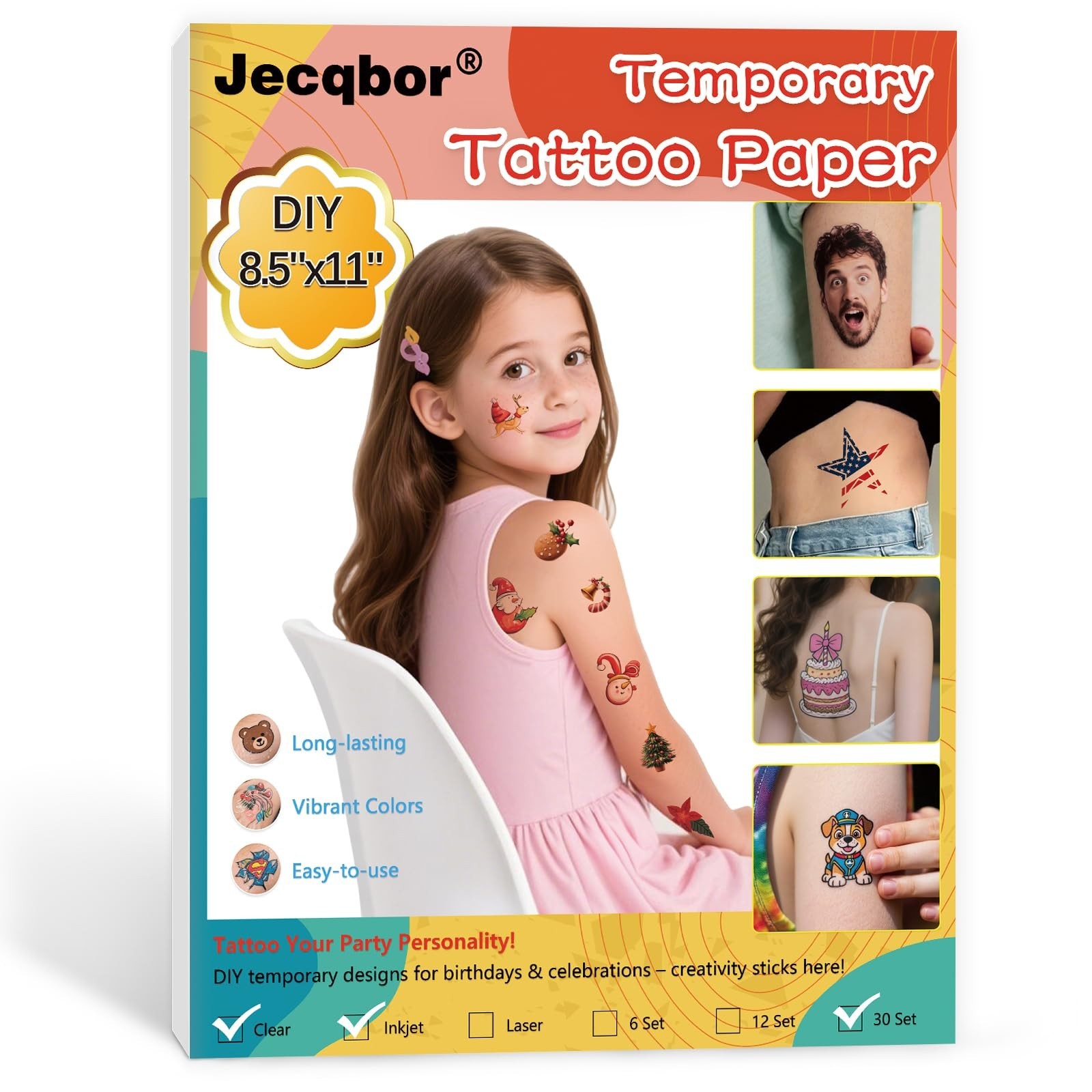 Printable Temporary Tattoo Paper for Inkjet Printers, 30 Sheets, 8.5"x11