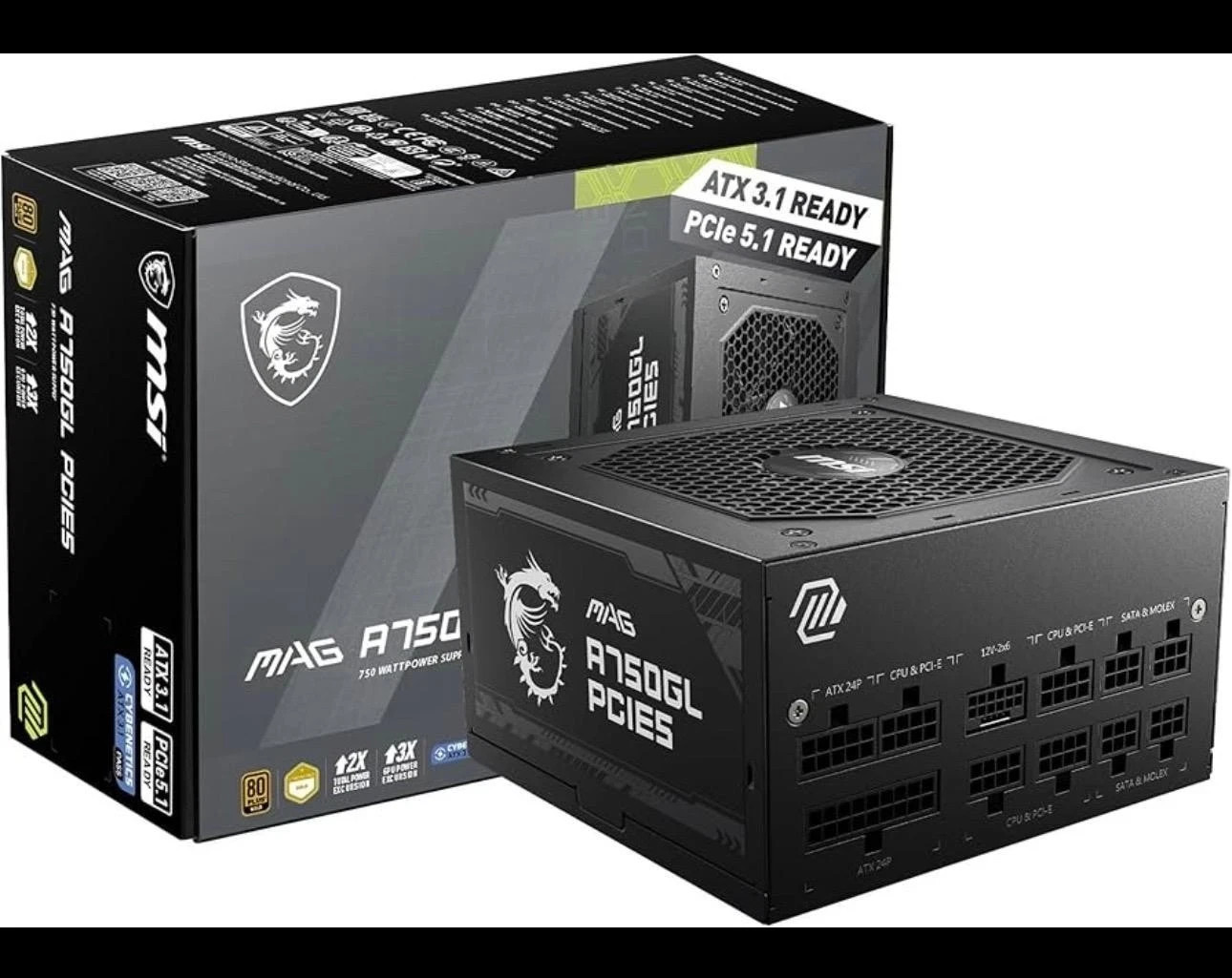 MSI MAG A750GL PCIE 5 750W ATX 3.1 Full Modular 80 Plus Gold Gaming Power Supply