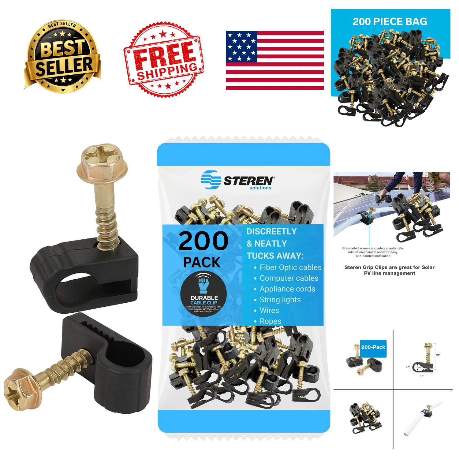 Coaxial Cable Clips Black Plastic Siding Clips with Screws 200 Count