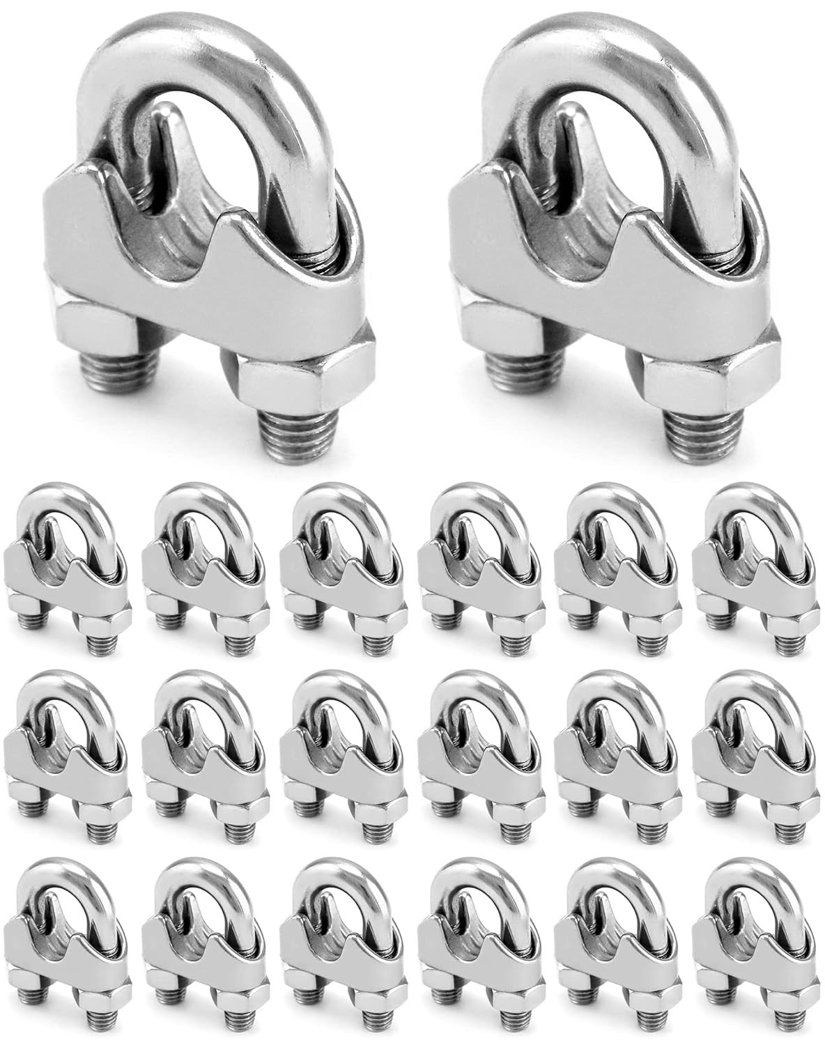 20 Pack 1/2" Wire Rope Clamp Clip M12 U Bolt Saddle 304 Stainless Steel