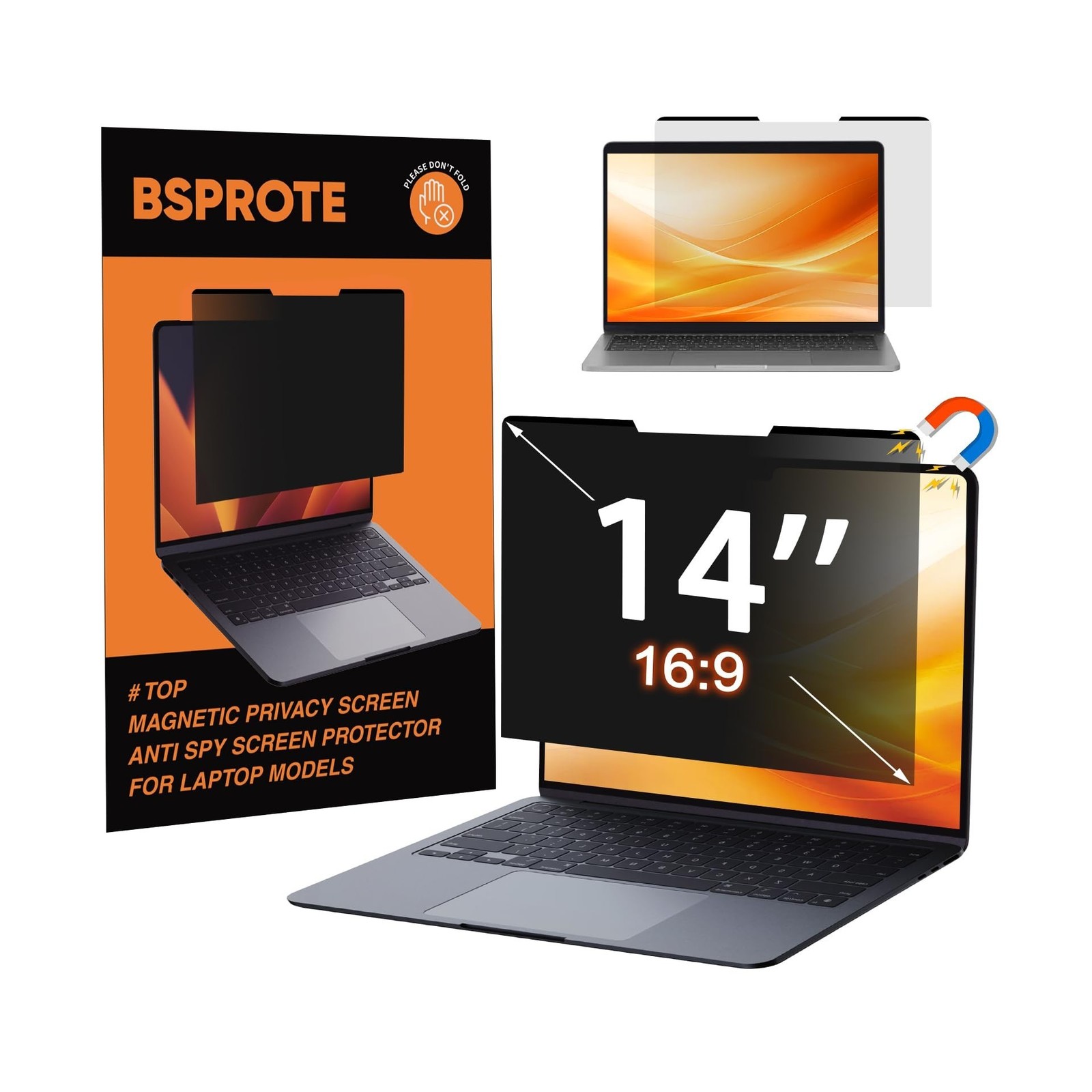 Magnetic Laptop Privacy Screen 14 Inch (Diagonal) 16:9 Display- Removable Ant...
