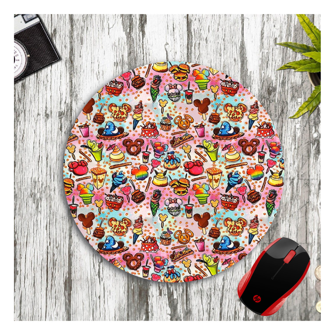 DISNEY CHARACTER SHAPED SNACKS ROUND NEOPRENE MOUSE PAD MAT HOME SCHOOL GIFT