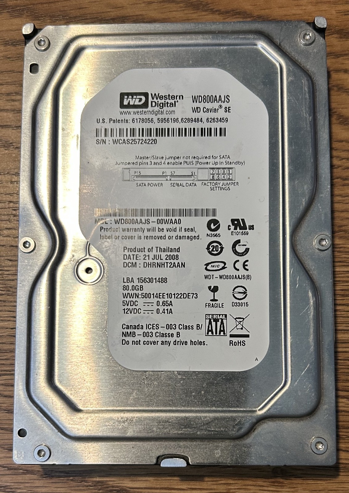 WDC WD800AAJS -  80GB 7200 RPM  SATA 3.5" Hard Drive