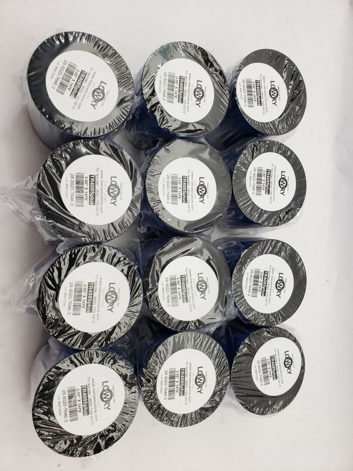 Zebra® TR4085Plus Black Wax Resin Ribbons, Pack Of 12