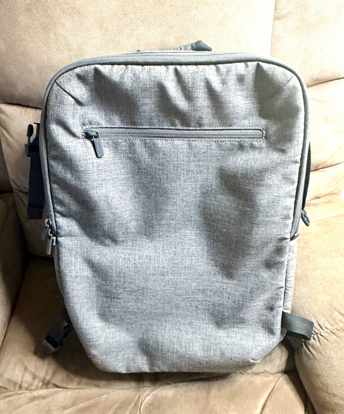 Gray Polyester Laptop Backpack Padded Adjustable Straps Multiple Compartments