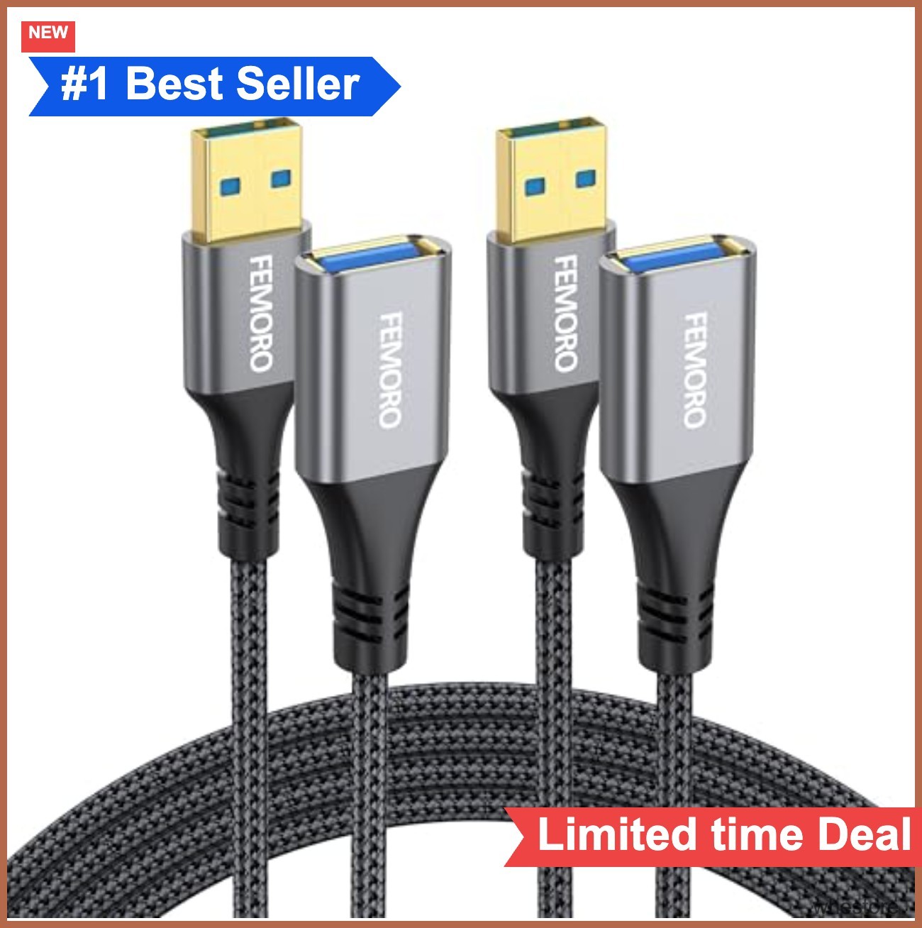USB Extension Cable 3ft 2 Pack USB-A 3.0 5Gbps Data Transfer 15W Charging Male