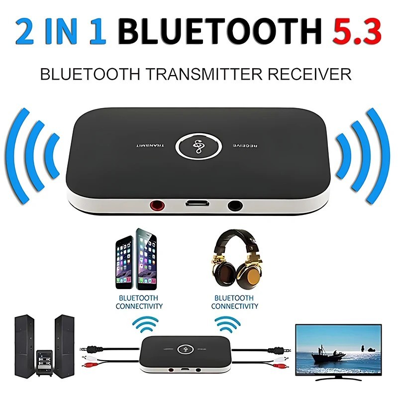Bluetooth 5.3 Transmitter Receiver 2 IN 1 Wireless Audio 3.5mm Jack Aux Adapter