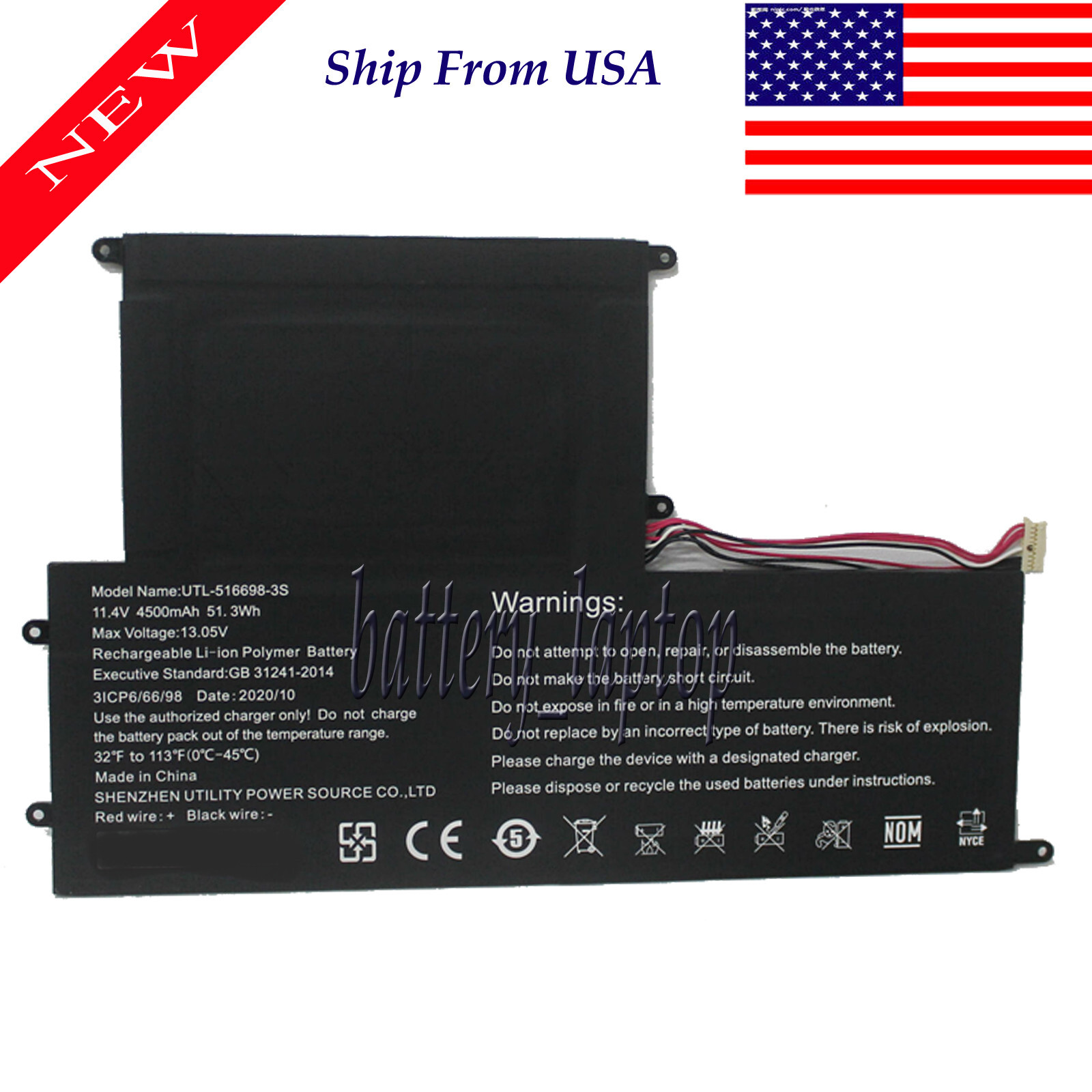 UTL-516698-3S battery For OTHER For EVOO EVC156-1BK EVC156-2BK ECV156-1 ECV156-2