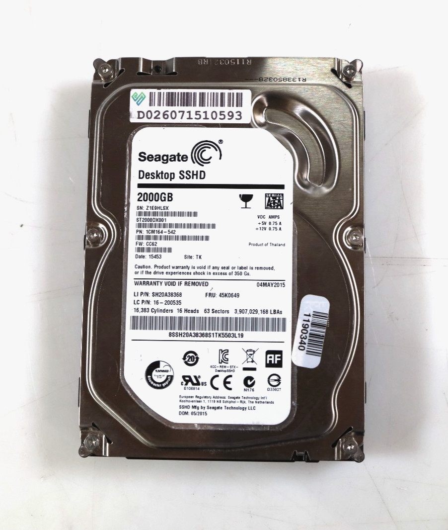 Seagate FireCuda ST2000DX001 2TB 3.5" SATA SSHD Hybrid Hard Drive 1CM164-542