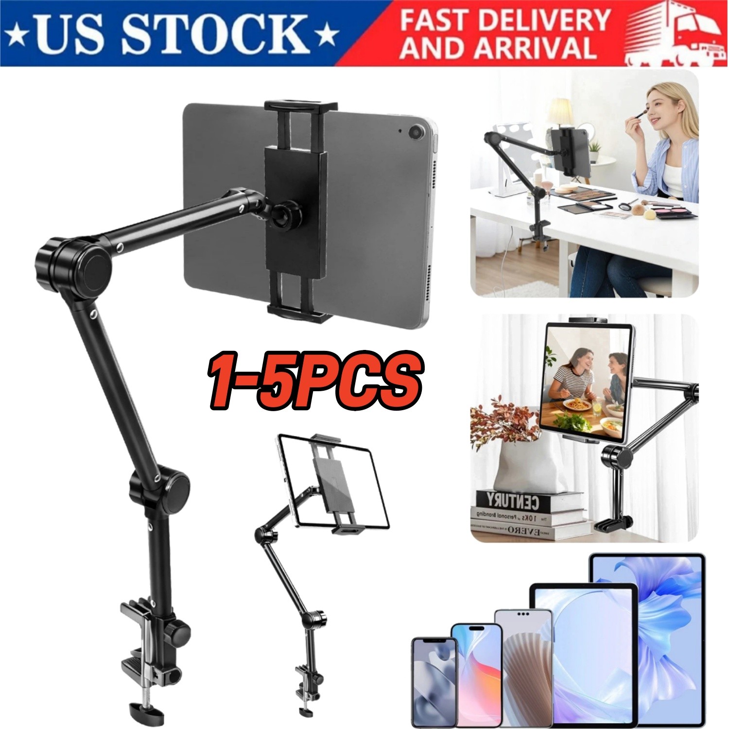Long Arm Tablet Stand Phone Holder Lazy Bed Desk Mount For iPad iPhone Samsung