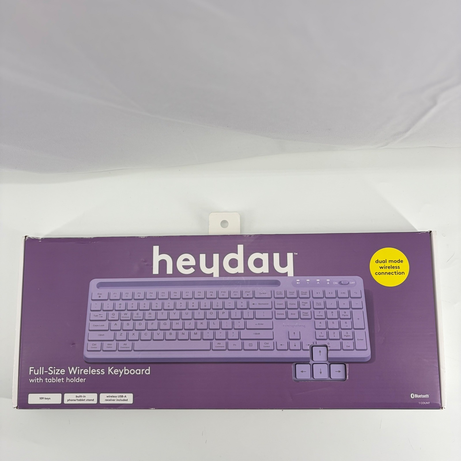 Heyday Full-Size Wireless Keyboard with Tablet Holder Purple Rose Bluetooth USB