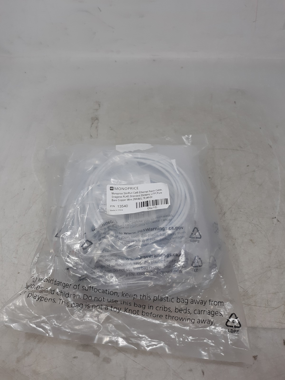 Lot of 10 Monoprice SlimRun Cat6 RJ45 Ethernet Cables – 7ft – High Performance