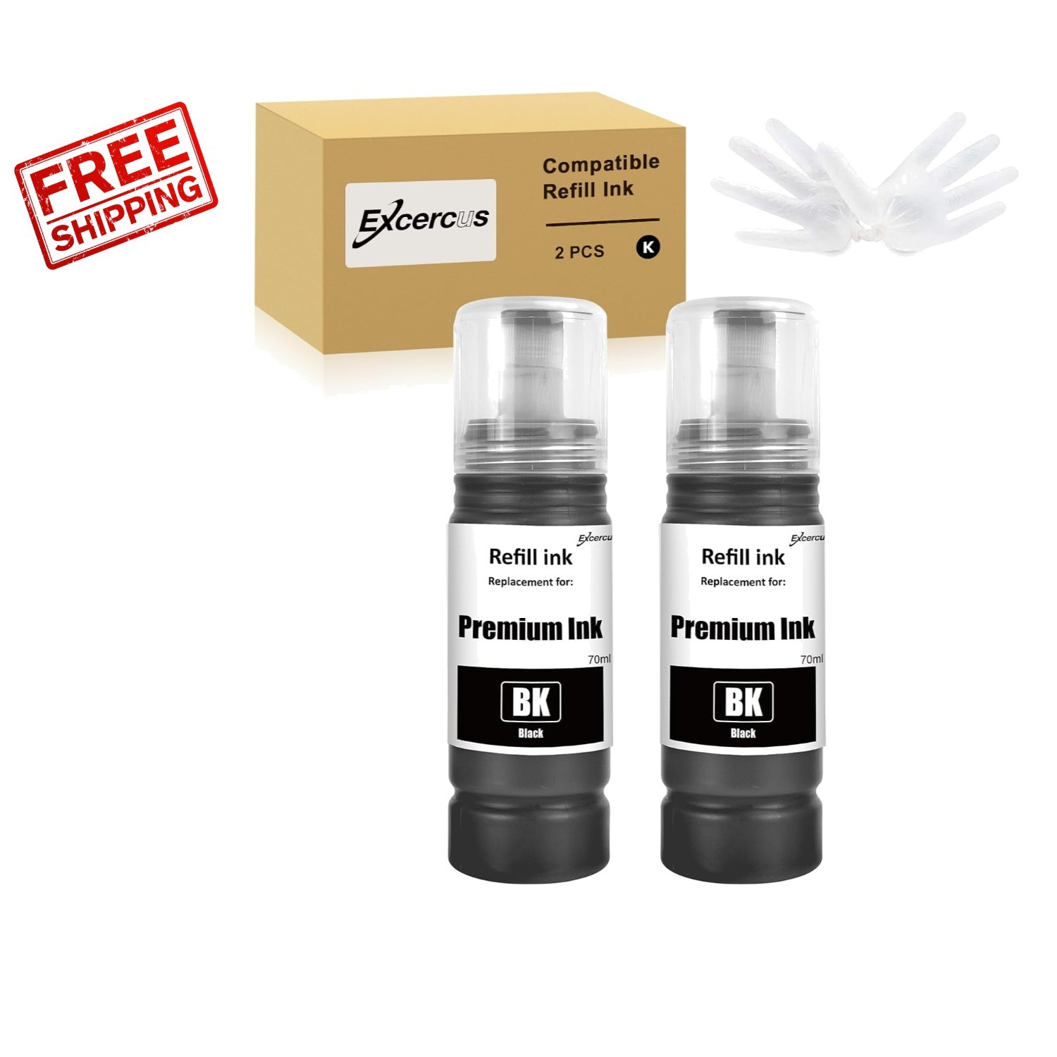 High-Quality Epson Ink Refill Set - 2 x 70ml Black Bottles with Gloves Included