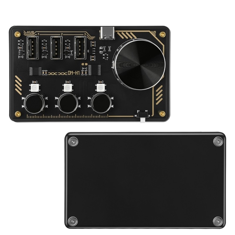 Rotary Knob Macro Pad Keyboard with USB Hub for Desktop Shortcut Setups Keypad