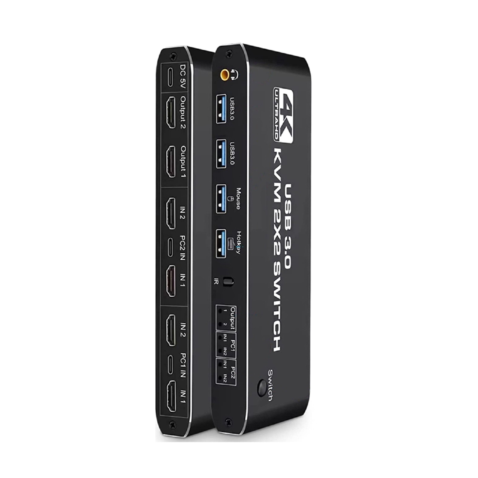 4K 2 in 2 out USB 3.0 HDMI KVM Switch Hub Extended Display With Keyboard Hotkey