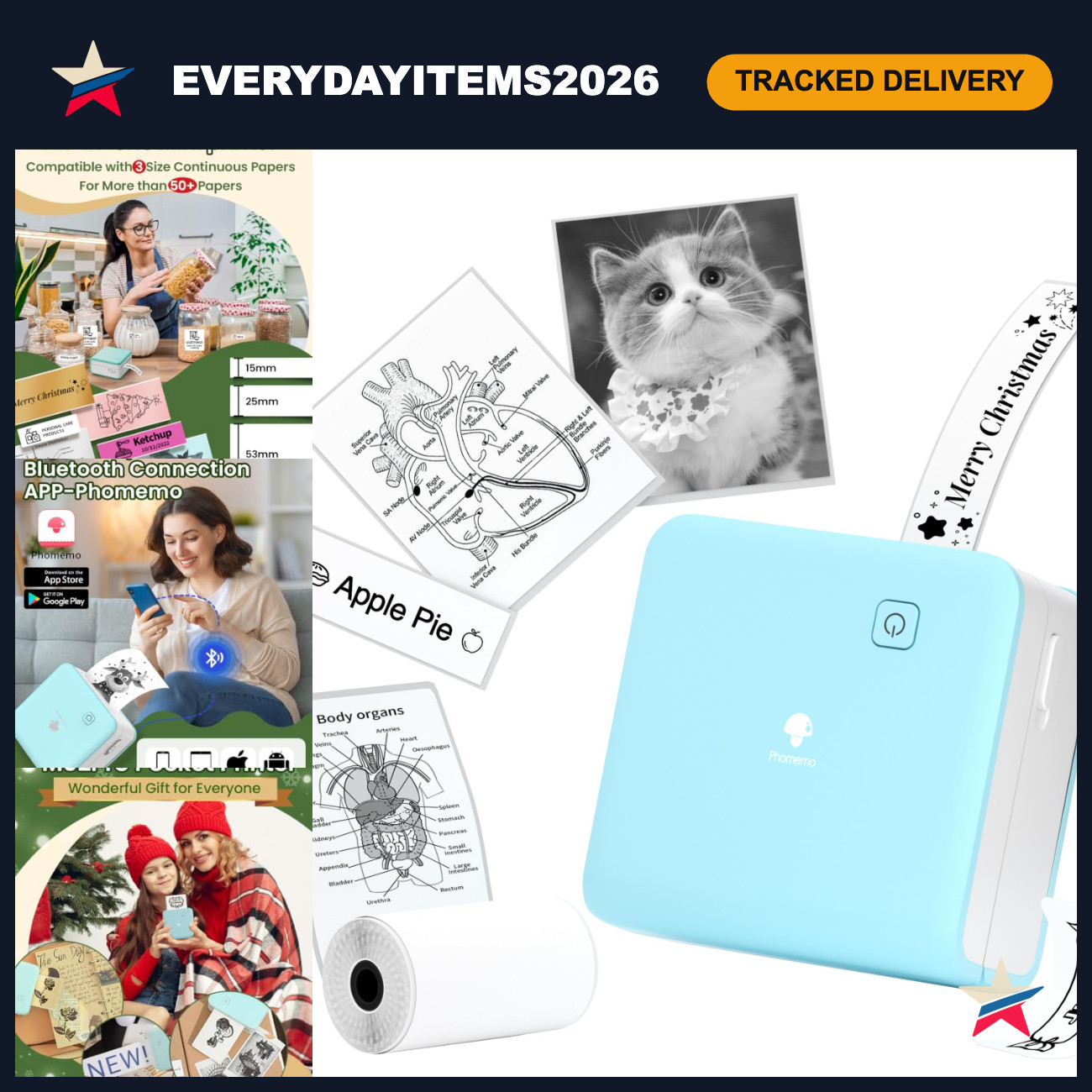 Mini Sticker Printer, 300DPI Portable Label Maker, Bluetooth Thermal Printing Ma
