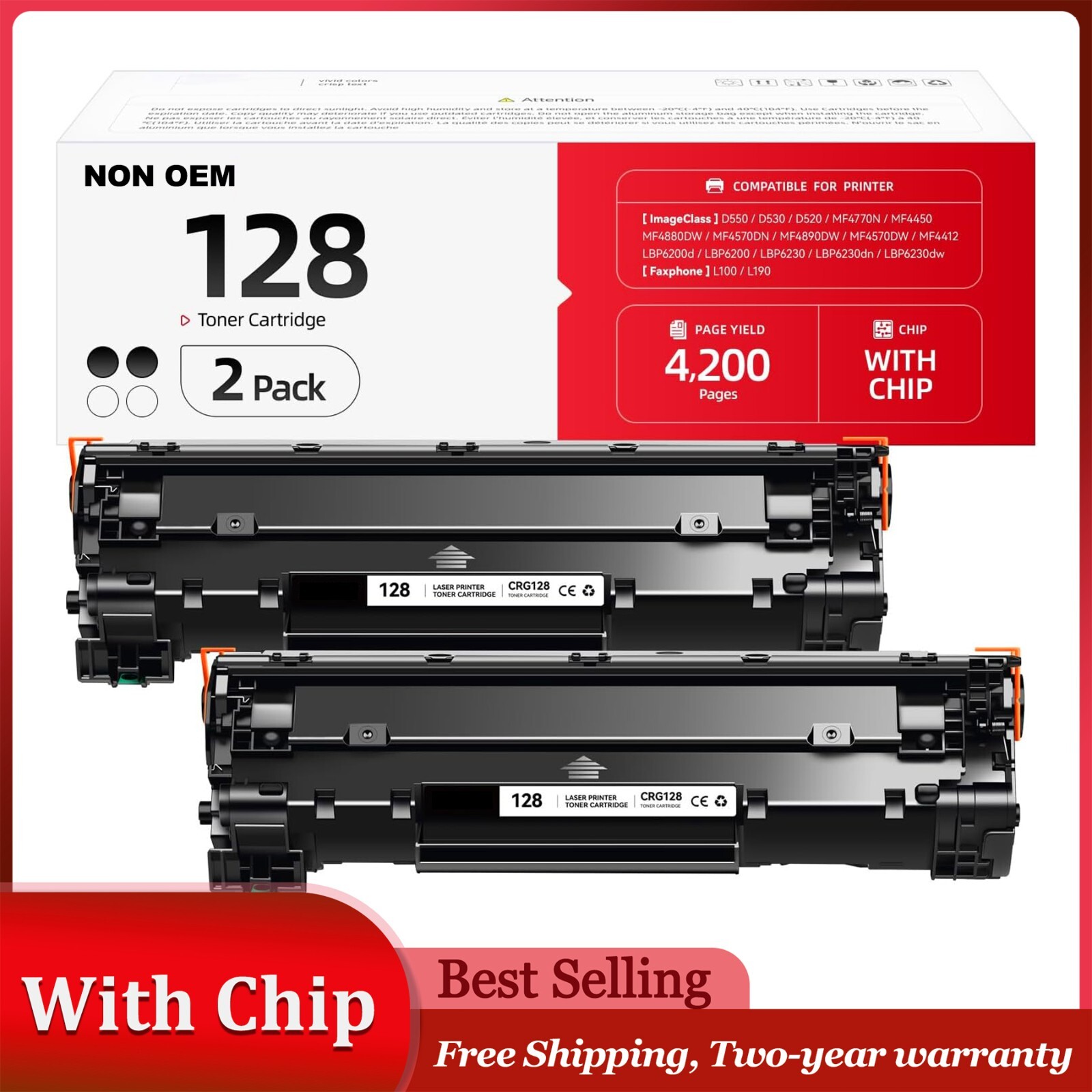 2PK CRG128 Toner Cartridge For Canon 128 ImageClass D530 D520 MF4770n MF4880dw