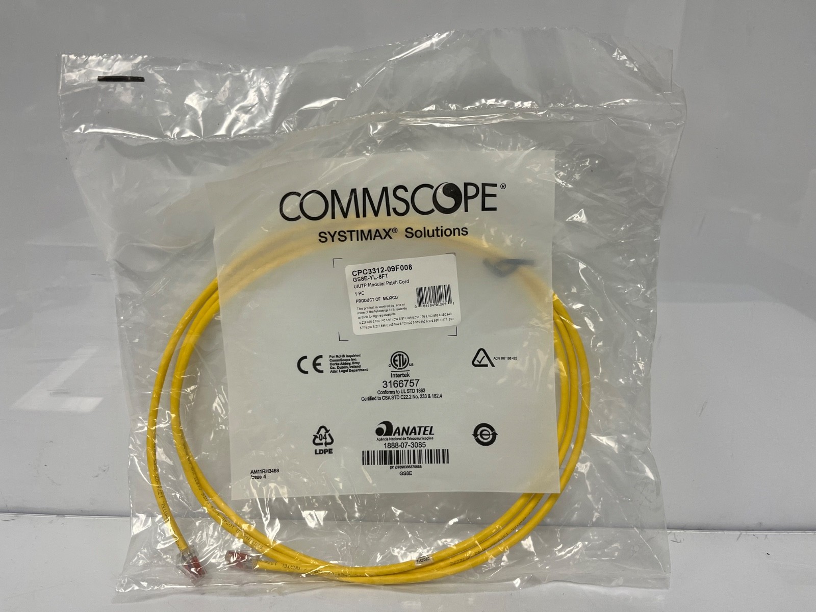 CommScope Systimax GS8E-YL-8FT U/UTP Modular Patch Cord