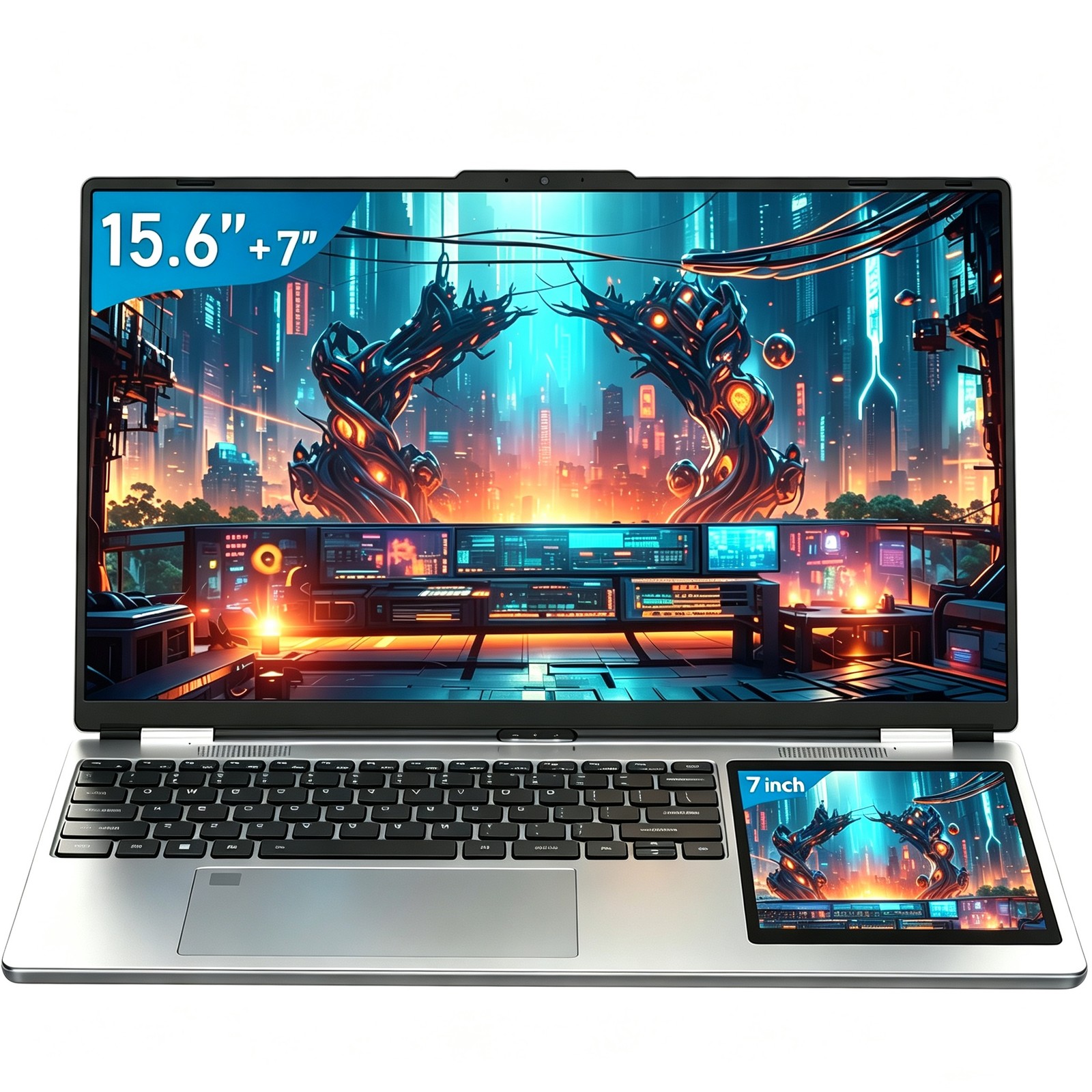 15.6" Dual Screen Laptop 7" Touch Secondary Screen 16GB RAM 2TB Win 11 Notebook