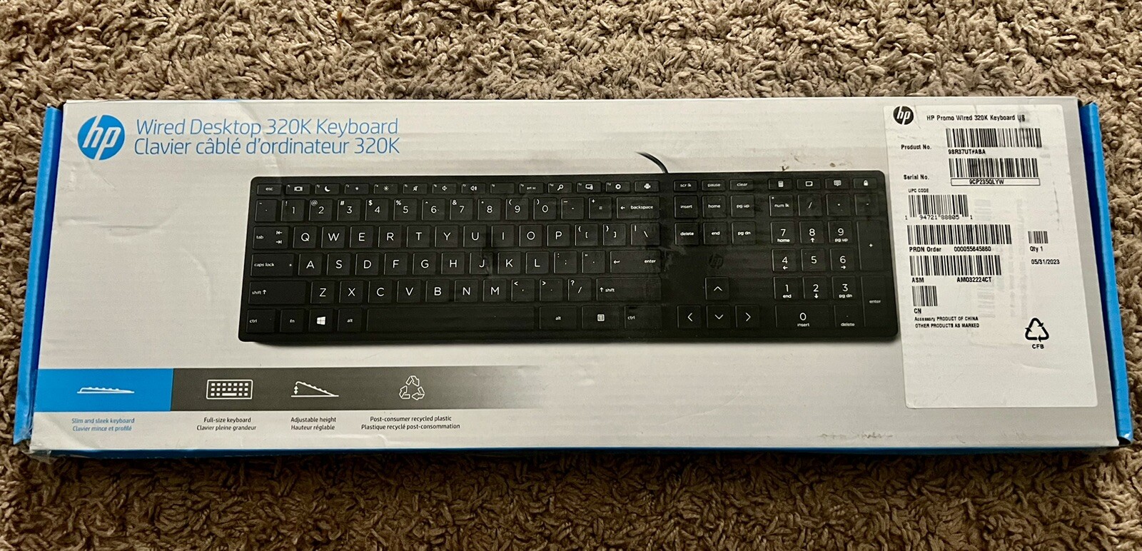 HP Desktop 320K Slim Wired QWERTY Keyboard - Black