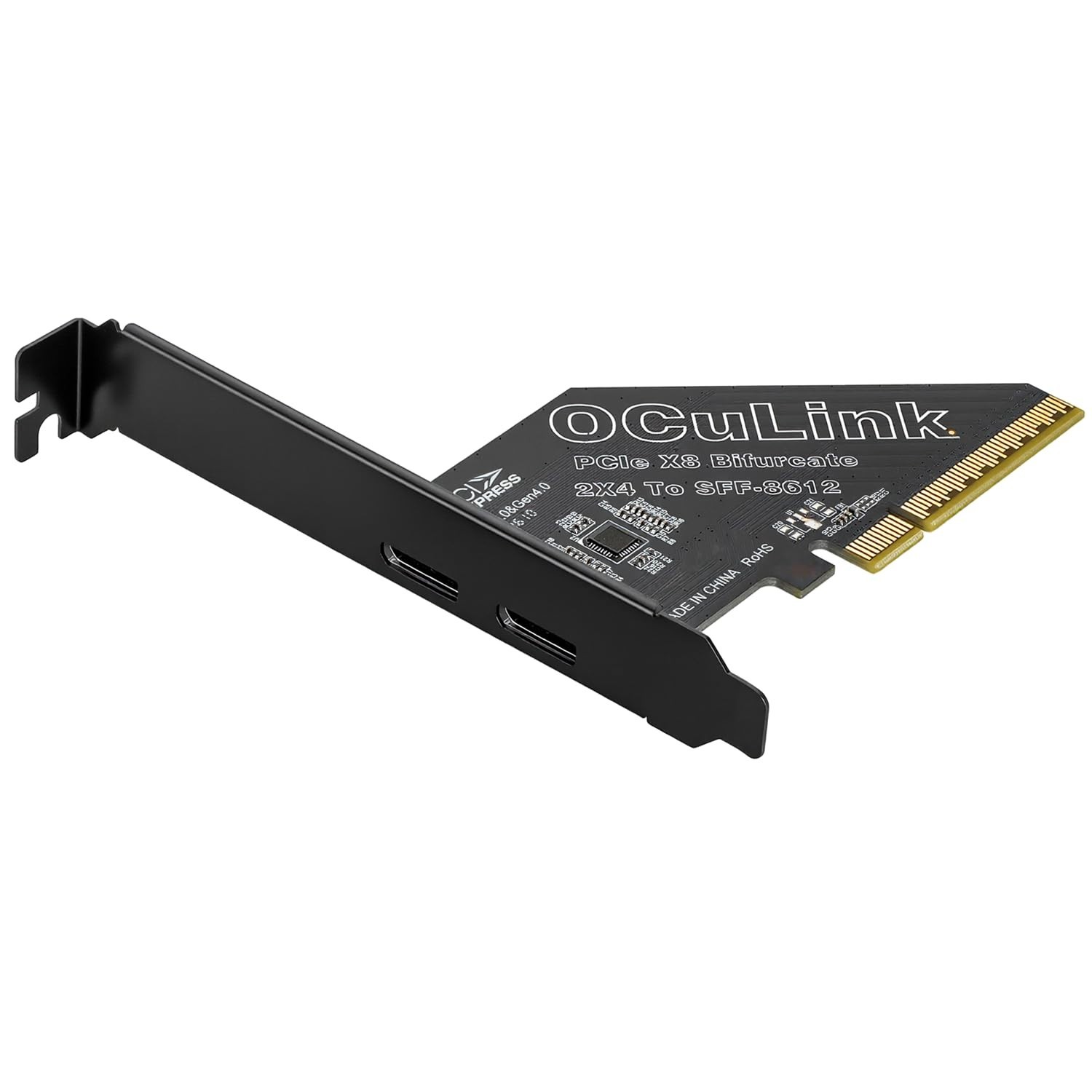 PCIe x8 Bifurcation Card, 2x PCIe x4 OCuLink Adapter for High-Speed Data Transfe