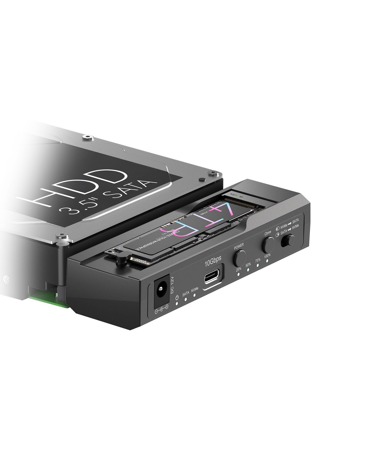 M.2 NVMe SATA 2.5/3.5 Inch Hard Drive Cloner Docking Station 10Gbps Reader