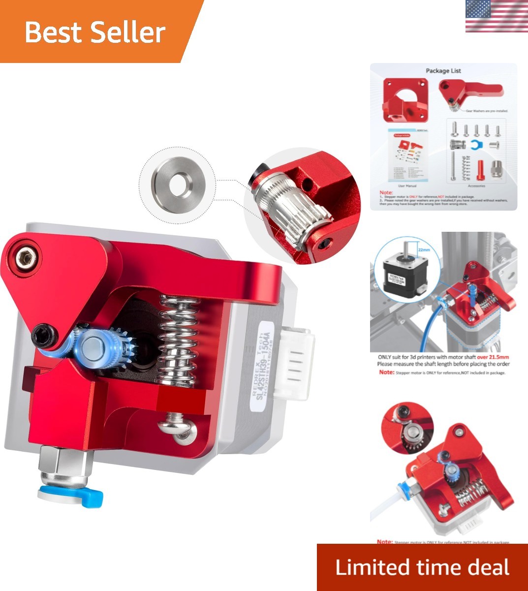 All-Metal Dual Gear Extruder with Washer Design for Ender 3/CR10 - Easy Install