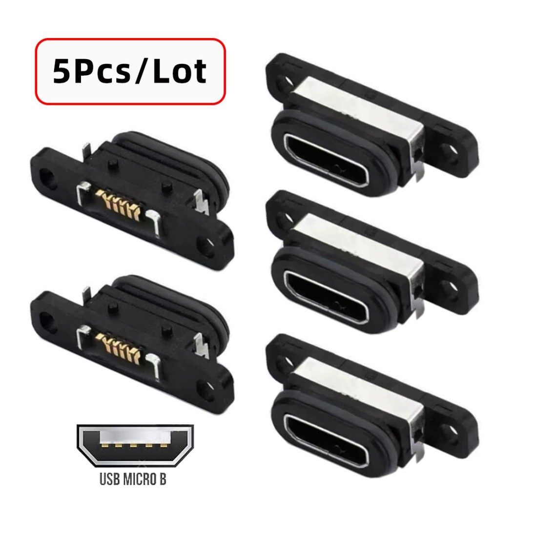 5 Pack USB 2.0 Micro B 5Pin Female Socket Port Repair Replacement Solder Adapter