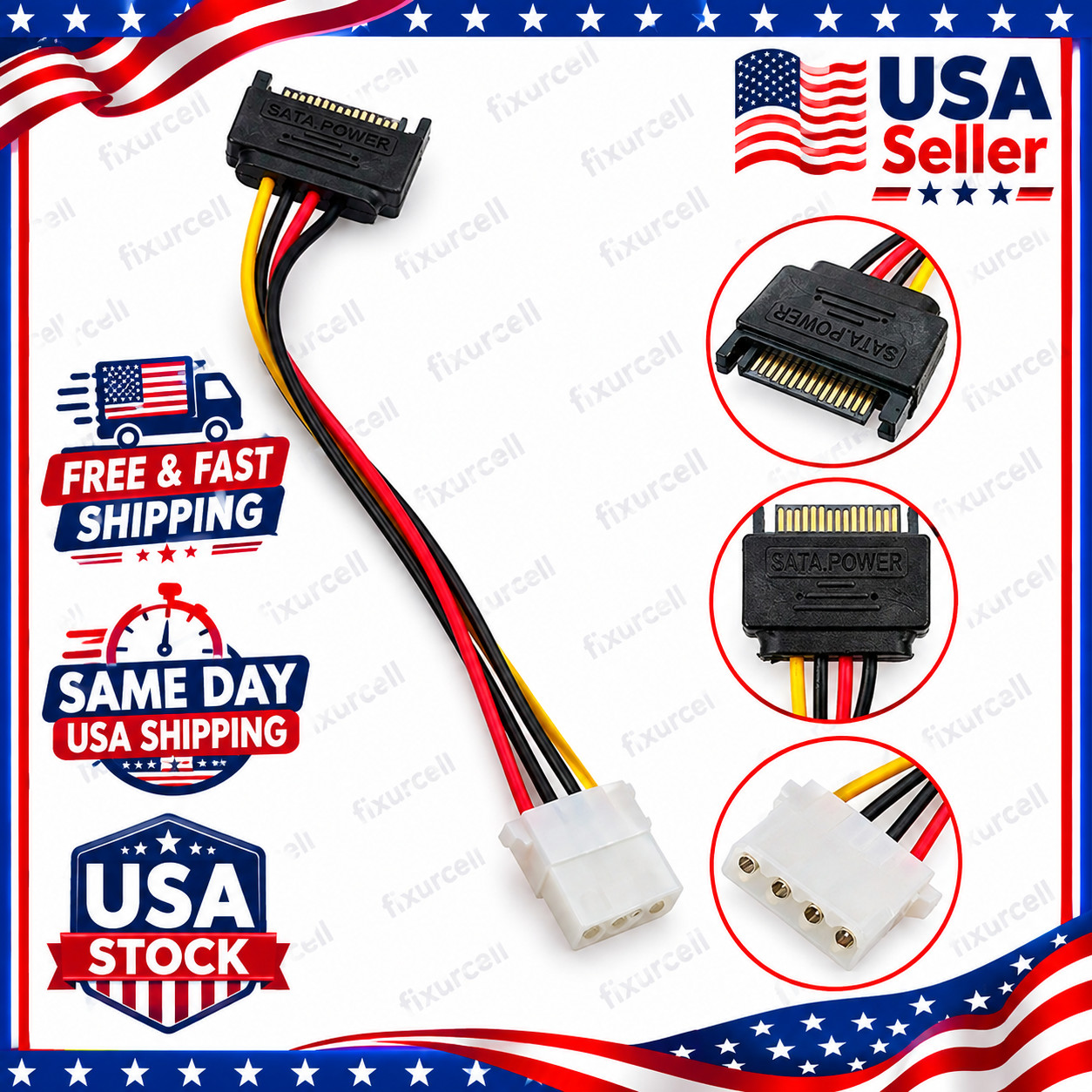 Male Female 4-pin Power Drive Adapter adaptor Cable to Molex IDE SATA 15-pin 1PC