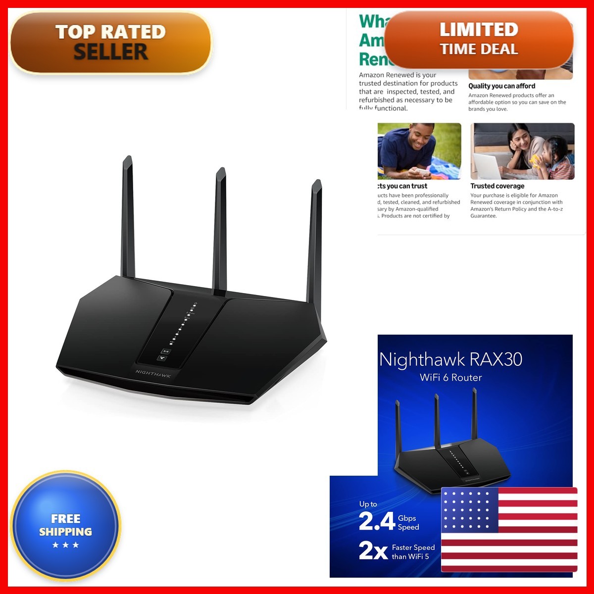 NETGEAR Nighthawk RAX30 5-Stream Dual-Band WiFi 6 Router (Renewed)