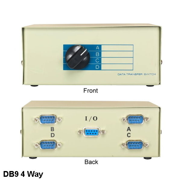4 Way DB9 Male Manual Data Switch Box Rotary Dail Type RS-232 Printer Keyboard