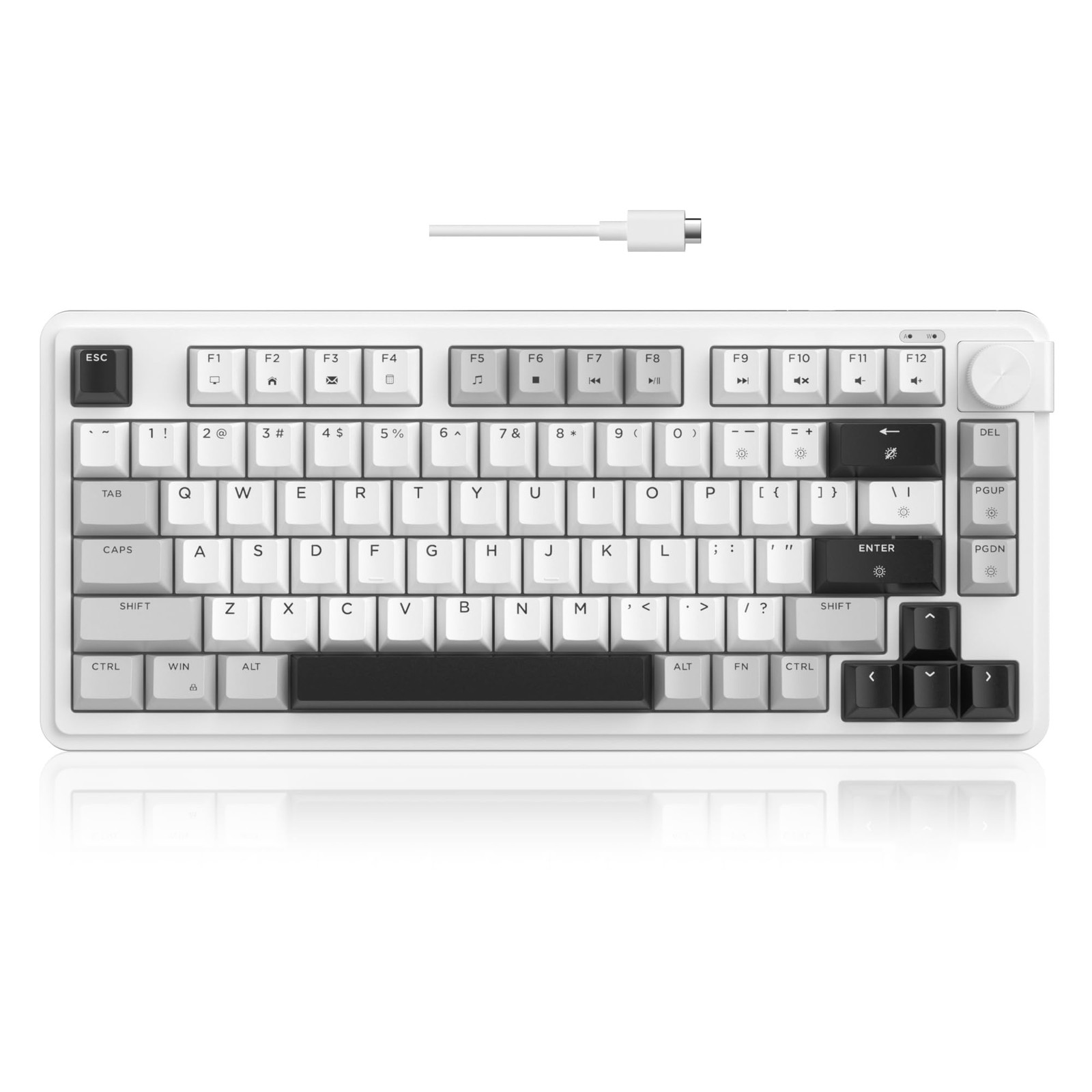 80% Gaming Keyboard RGB Backlit Wired Mechanical Feel Volume Knob 80 Keys