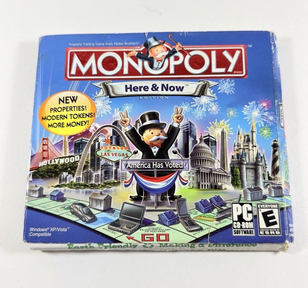 Monopoly Here & Now PC CD-ROM 2007 Windows XP Vista Encore Hasbro ML465